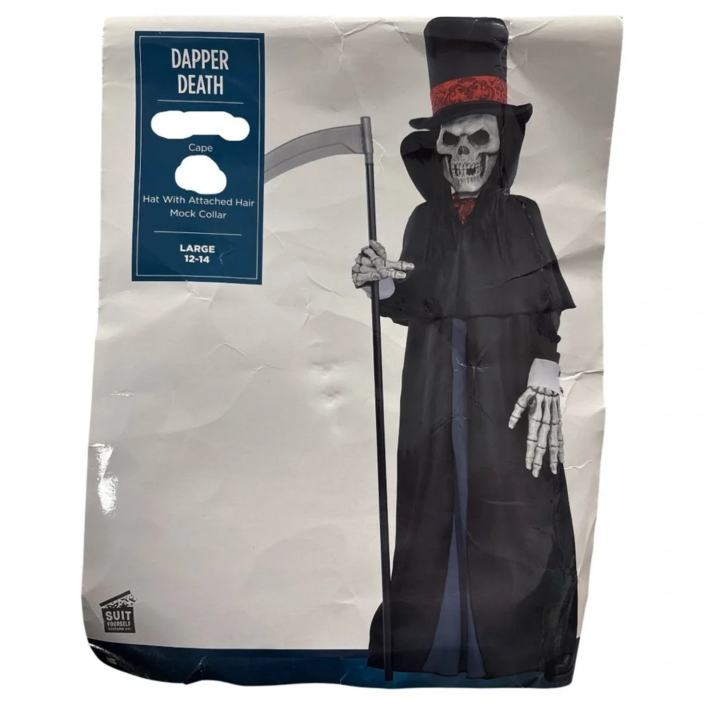 Dapper Death Cape & Hat w/Hair Only Halloween Costume Child Size Large 12-14 - Picture 2 of 6